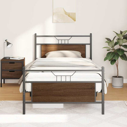 vidaXL Bed Frame without Mattress Brown Oak 107x203 cm Engineered Wood