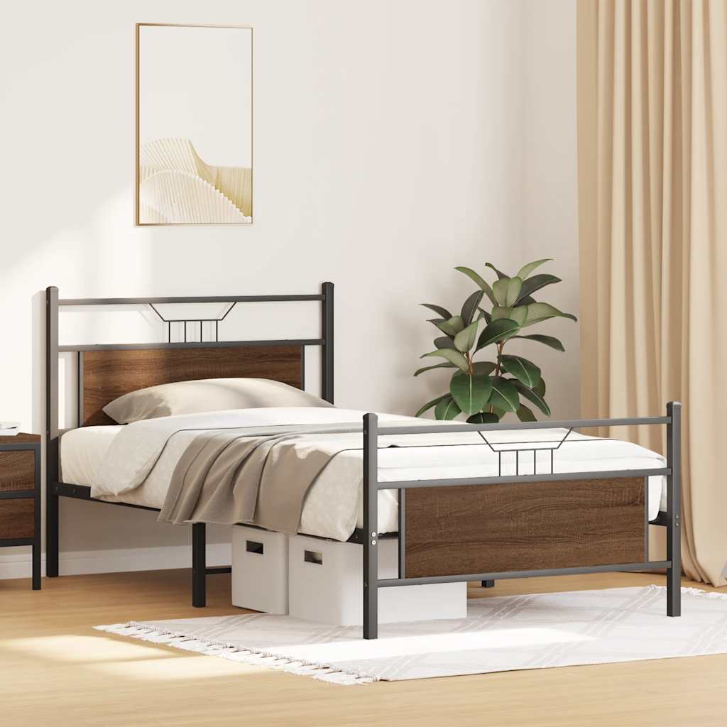 vidaXL Bed Frame without Mattress Brown Oak 107x203 cm Engineered Wood