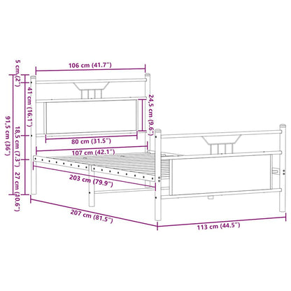 vidaXL Bed Frame without Mattress Brown Oak 107x203 cm Engineered Wood