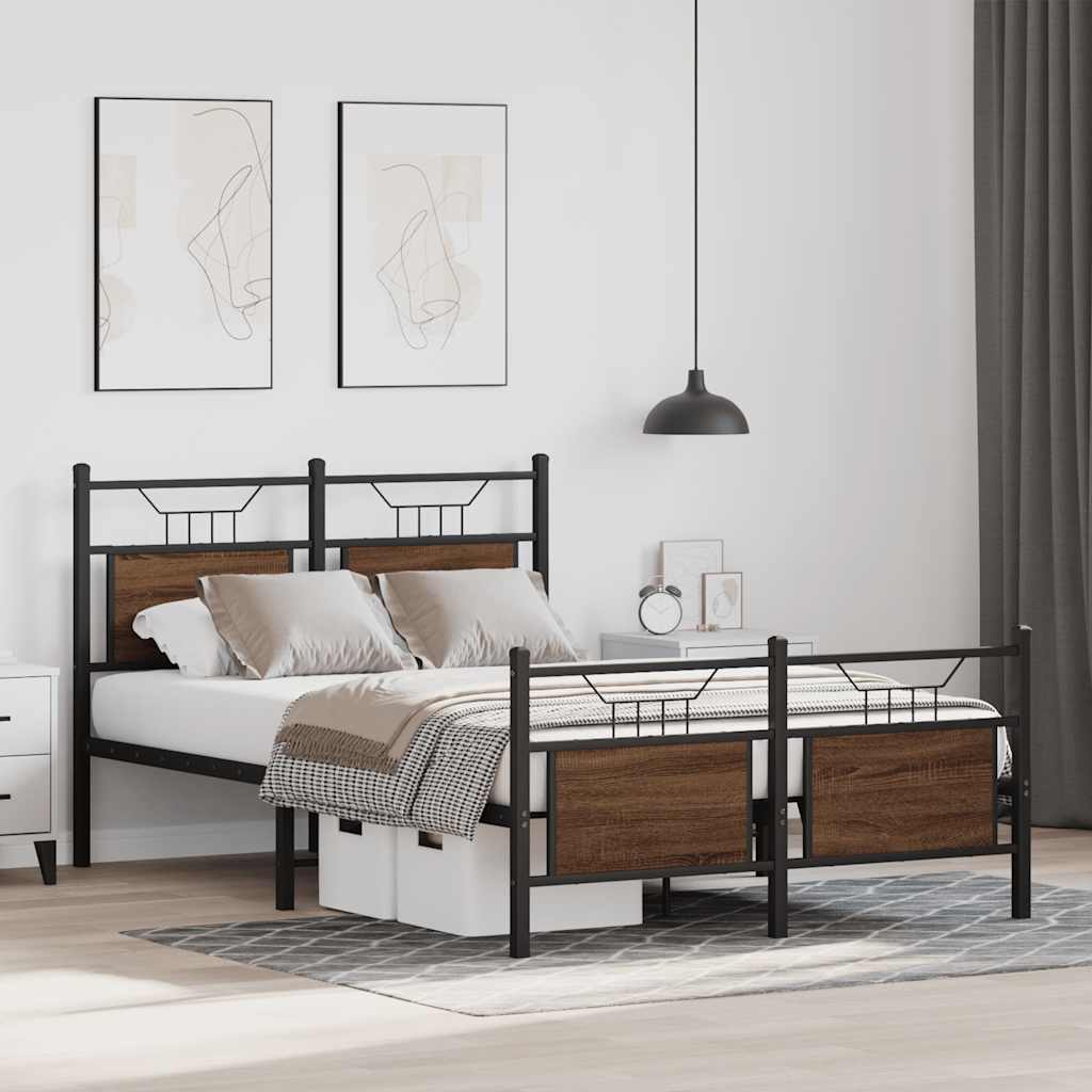 vidaXL Bed Frame without Mattress Brown Oak 120x190 cm Small Double Engineered Wood