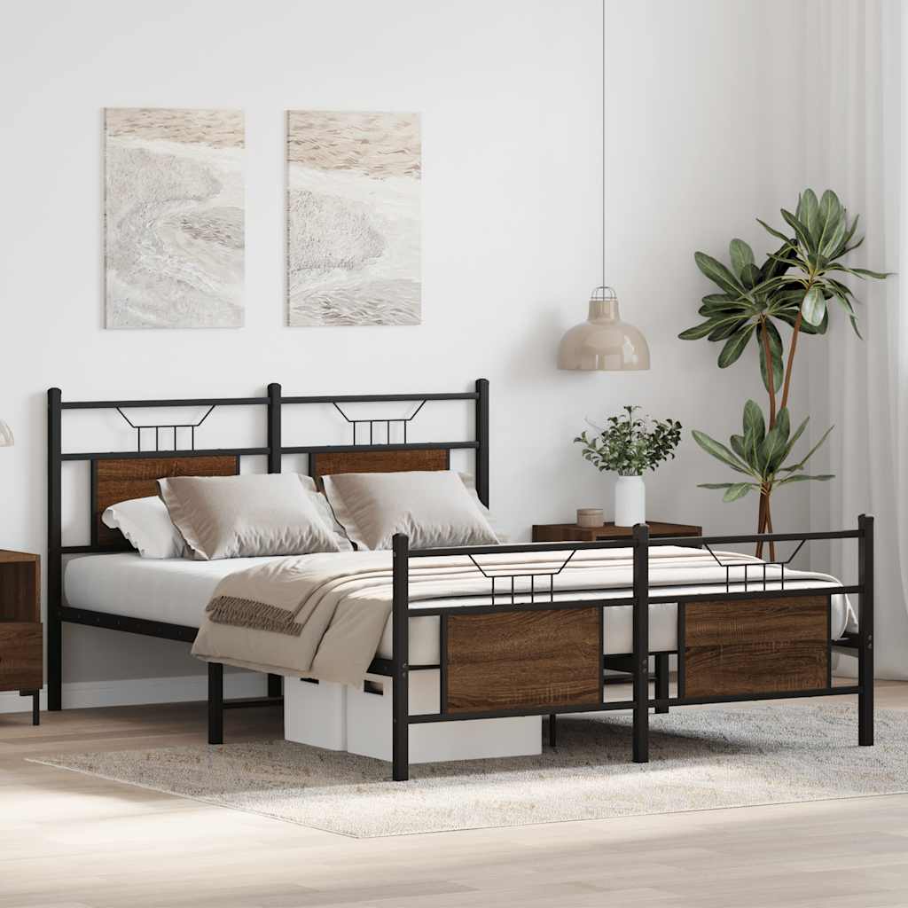 vidaXL Bed Frame without Mattress Brown Oak 137x190 cm Engineered Wood