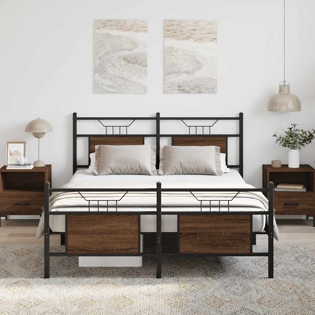 vidaXL Bed Frame without Mattress Brown Oak 140x190 cm Engineered Wood