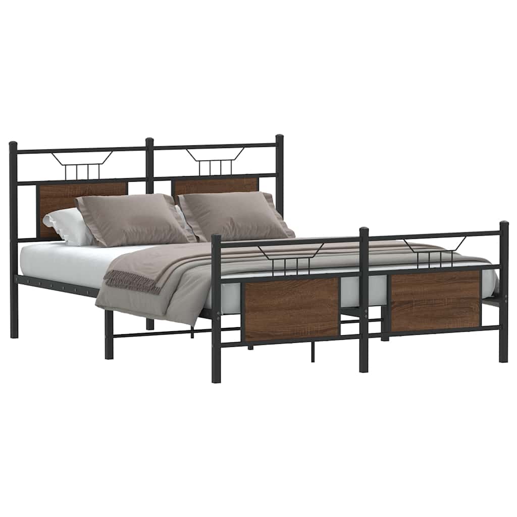 vidaXL Bed Frame without Mattress Brown Oak 140x190 cm Engineered Wood