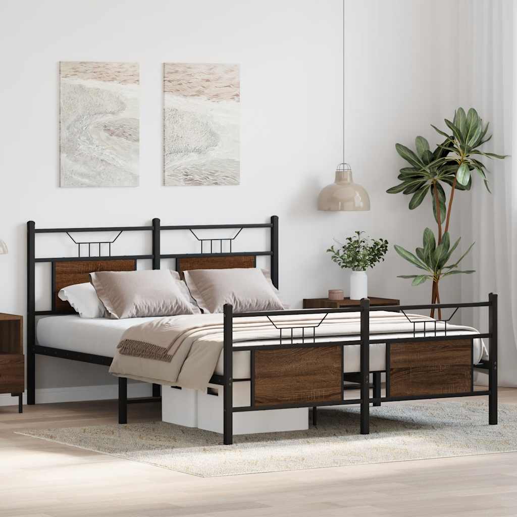 vidaXL Bed Frame without Mattress Brown Oak 150x200 cm King Size Engineered Wood