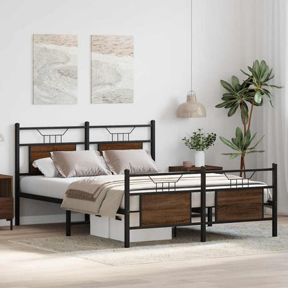 vidaXL Bed Frame without Mattress Brown Oak 150x200 cm King Size Engineered Wood