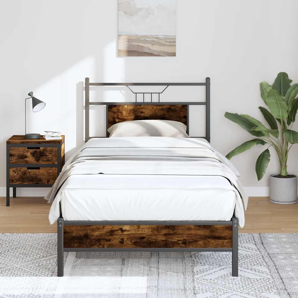 vidaXL Bed Frame without Mattress Smoked Oak 90x190 cm Single Engineered Wood