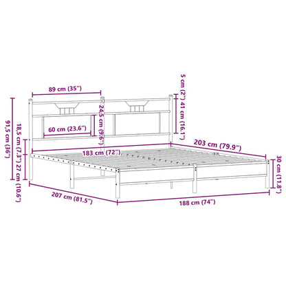 vidaXL Bed Frame without Mattress Smoked Oak 183x203 cm Engineered Wood