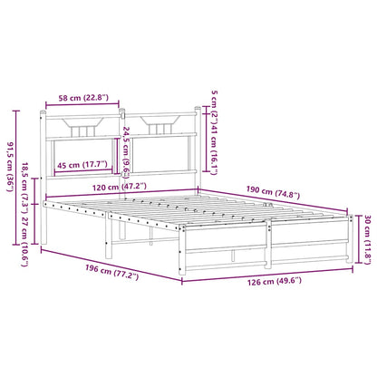 vidaXL Bed Frame without Mattress Smoked Oak 120x190 cm Small Double Engineered Wood