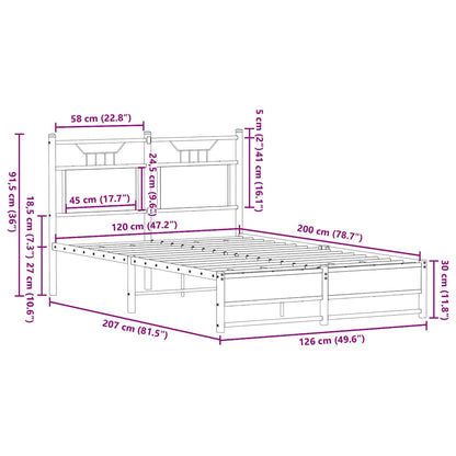 vidaXL Bed Frame without Mattress Smoked Oak 120x200 cm Engineered Wood
