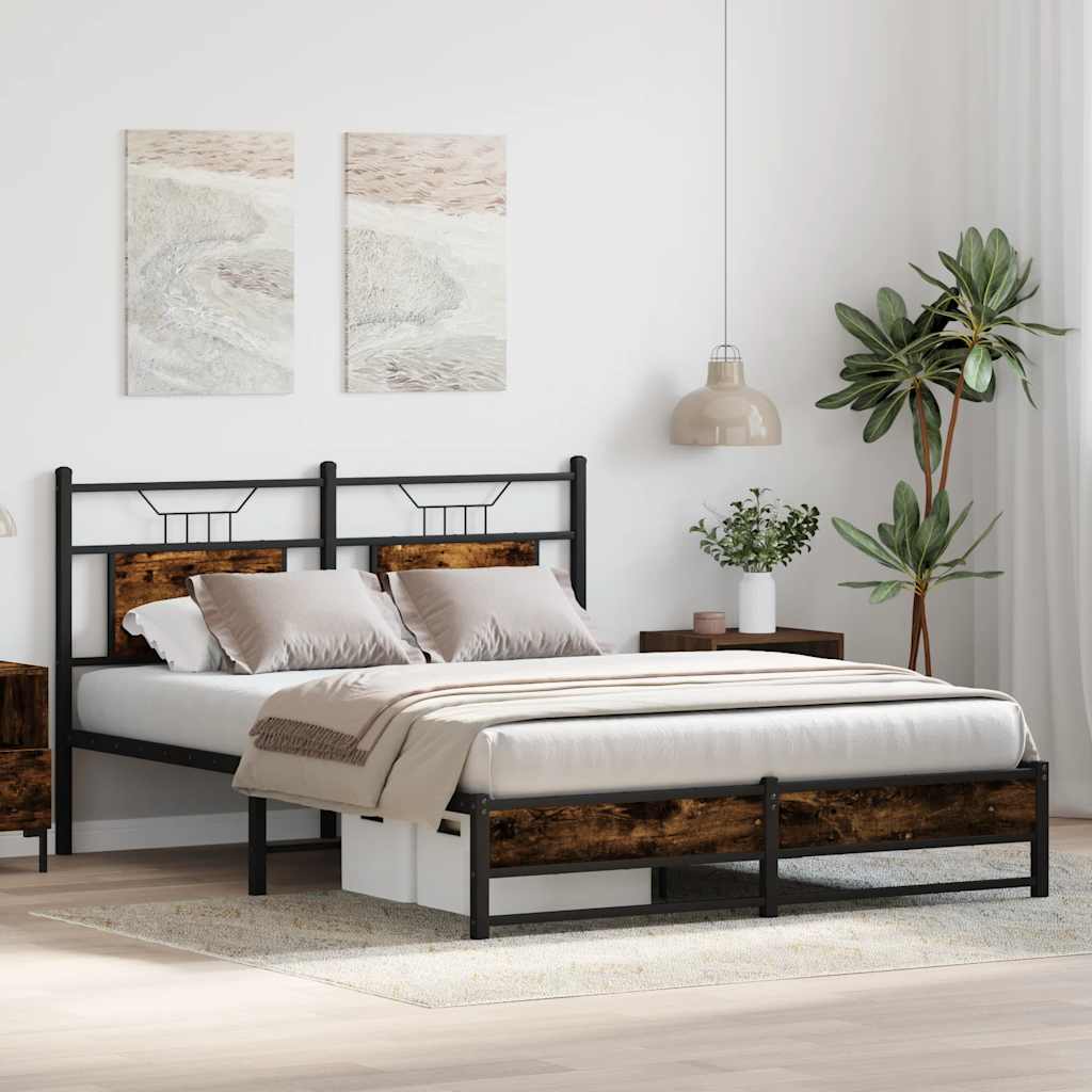 vidaXL Bed Frame without Mattress Smoked Oak 140x190 cm Engineered Wood