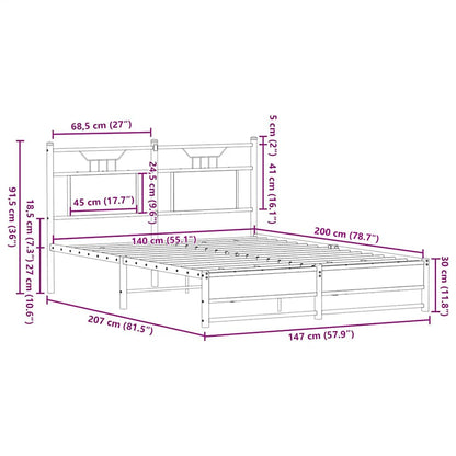 vidaXL Bed Frame without Mattress Smoked Oak 140x200 cm Engineered Wood