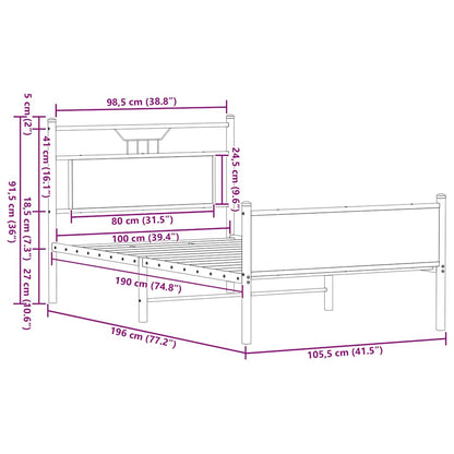 vidaXL Bed Frame without Mattress Smoked Oak 100x190 cm Engineered Wood