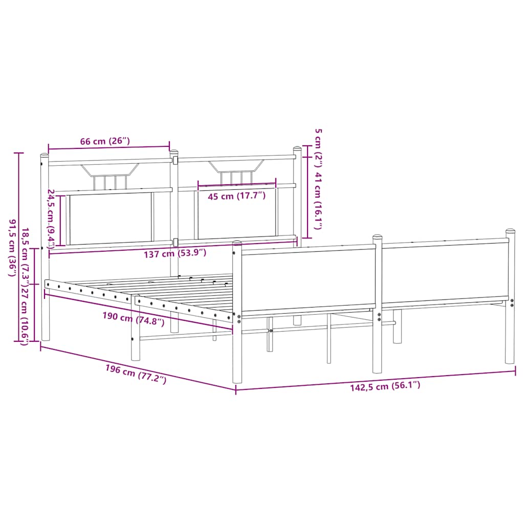 vidaXL Bed Frame without Mattress Smoked Oak 137x190 cm Engineered Wood