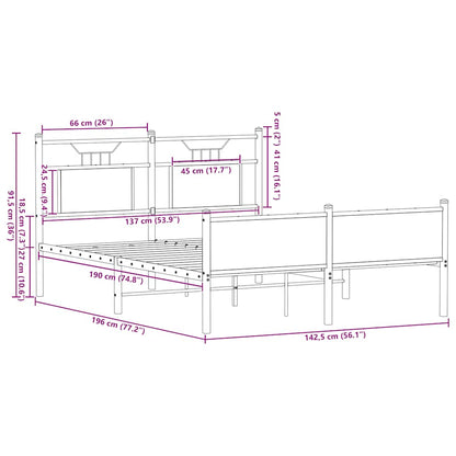 vidaXL Bed Frame without Mattress Smoked Oak 137x190 cm Engineered Wood