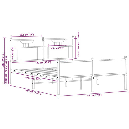 vidaXL Bed Frame without Mattress Smoked Oak 140x190 cm Engineered Wood