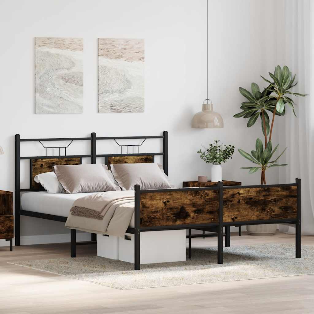 vidaXL Bed Frame without Mattress Smoked Oak 140x200 cm Engineered Wood