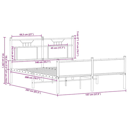 vidaXL Bed Frame without Mattress Smoked Oak 140x200 cm Engineered Wood