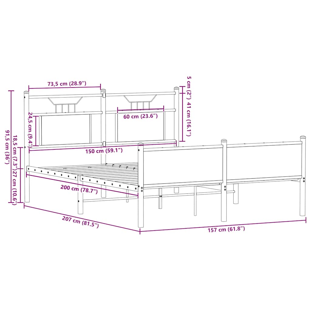 vidaXL Bed Frame without Mattress Smoked Oak 150x200 cm King Size Engineered Wood
