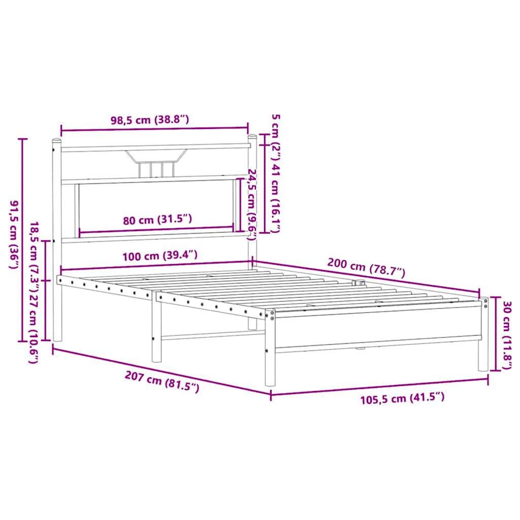 vidaXL Bed Frame without Mattress Sonoma Oak 100x200 cm Engineered Wood