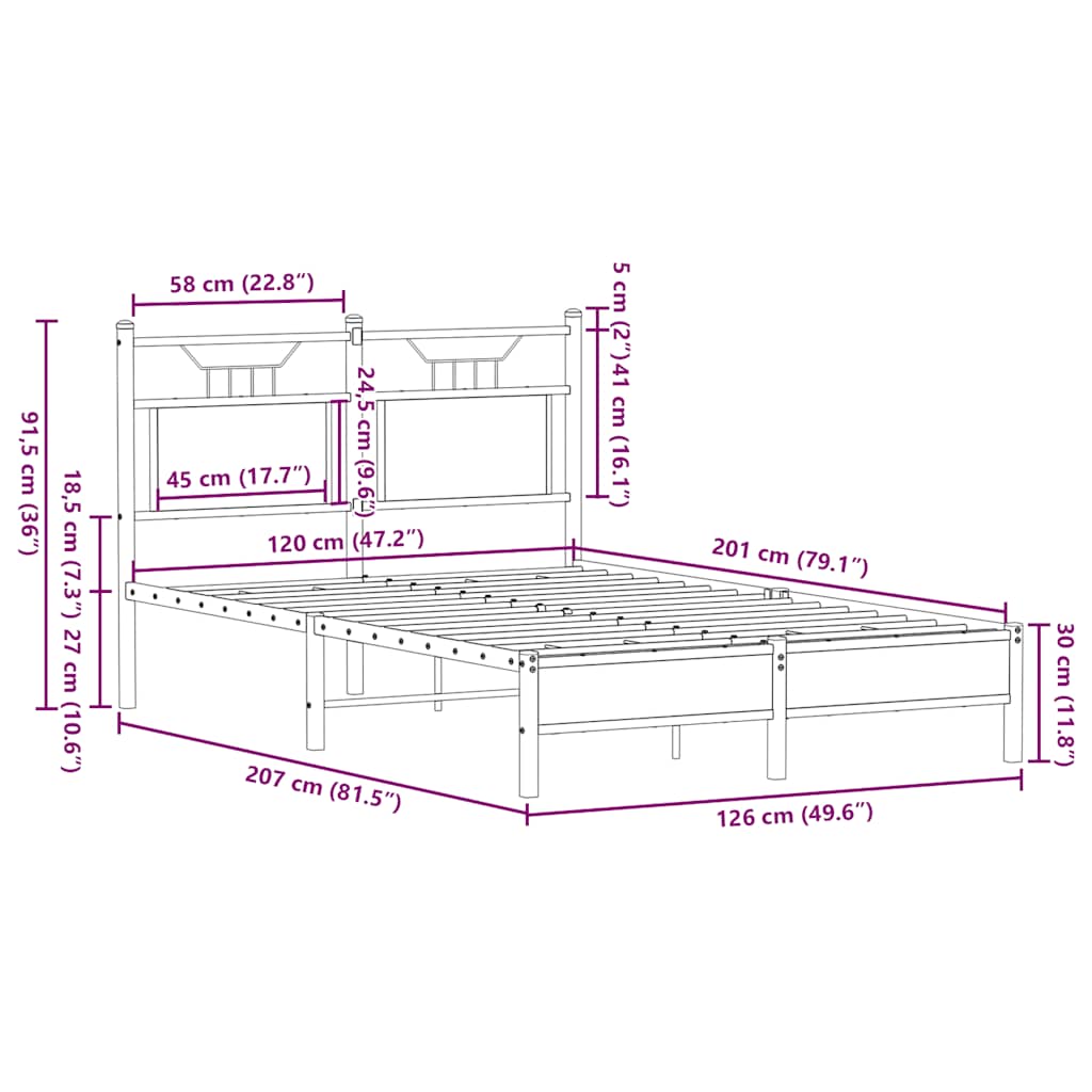 vidaXL Bed Frame without Mattress Sonoma Oak 120x200 cm Engineered Wood
