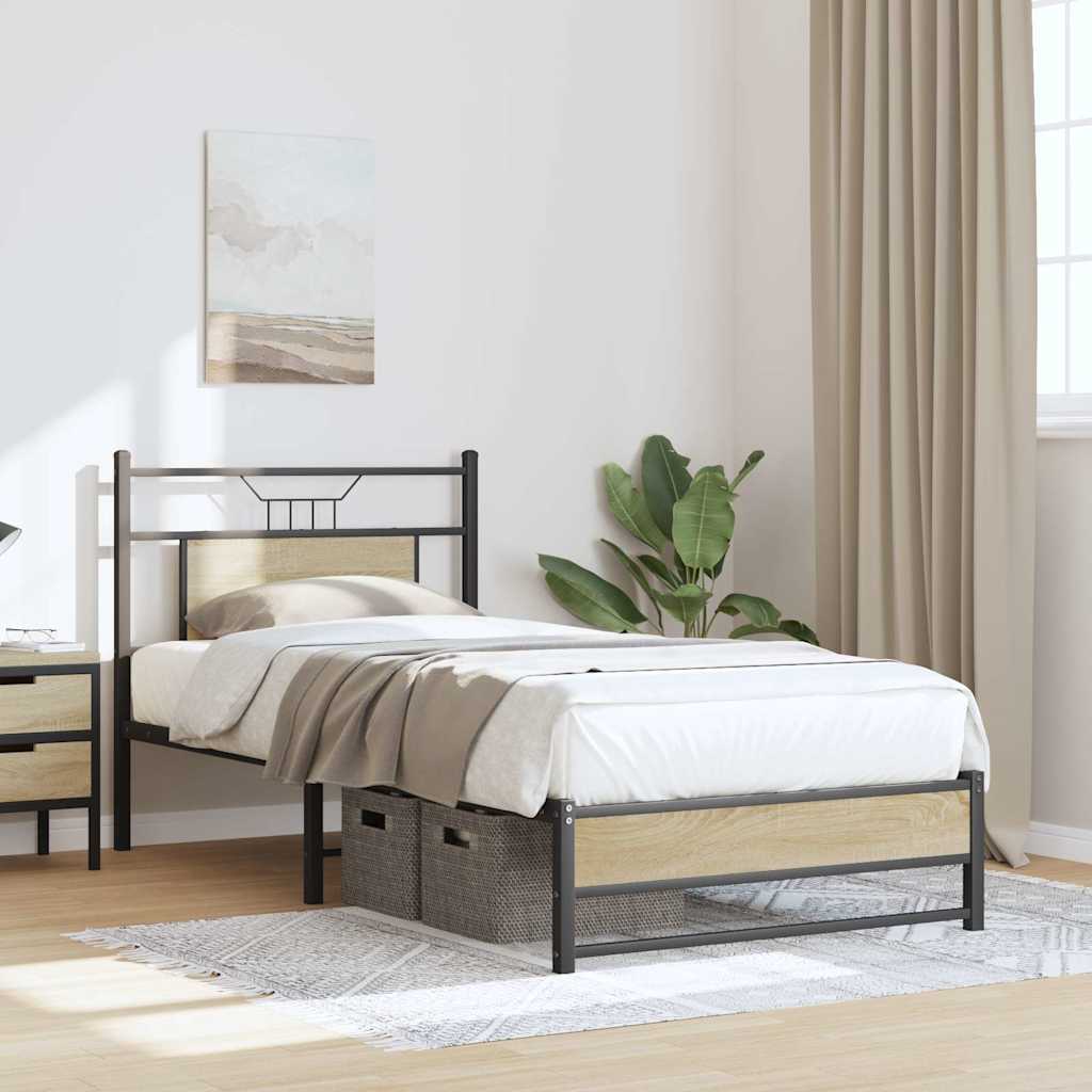 vidaXL Bed Frame without Mattress Sonoma Oak 75x190 cm Small Single Engineered Wood