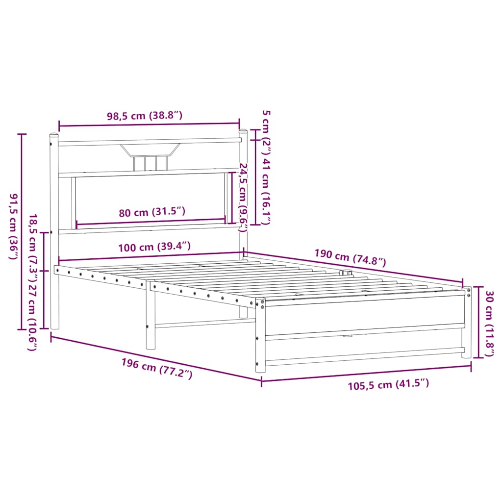 vidaXL Bed Frame without Mattress Sonoma Oak 100x190 cm Engineered Wood