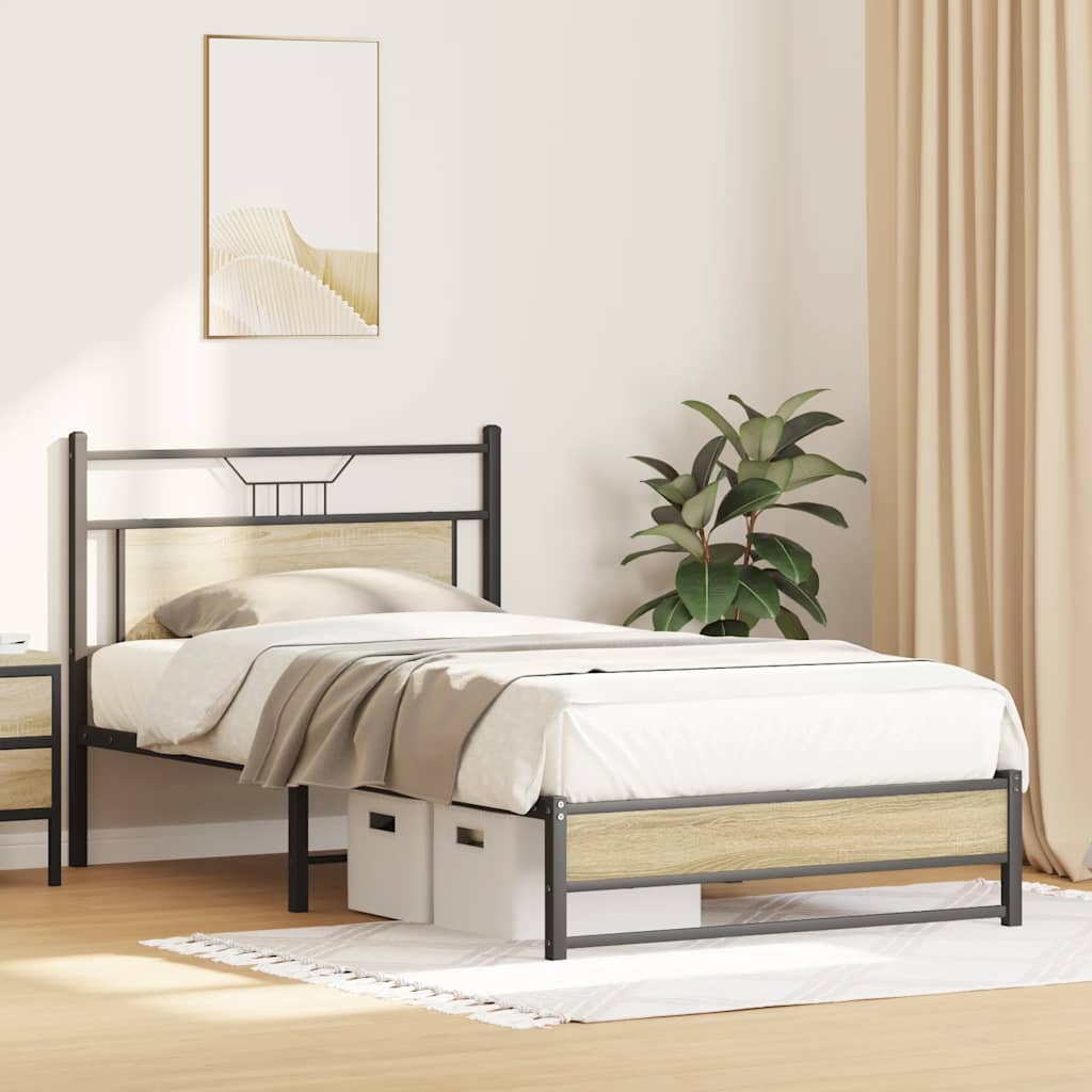 vidaXL Bed Frame without Mattress Sonoma Oak 107x203 cm Engineered Wood