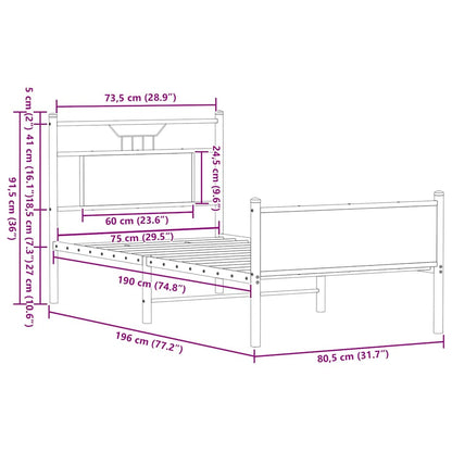 vidaXL Bed Frame without Mattress Sonoma Oak 75x190 cm Small Single Engineered Wood