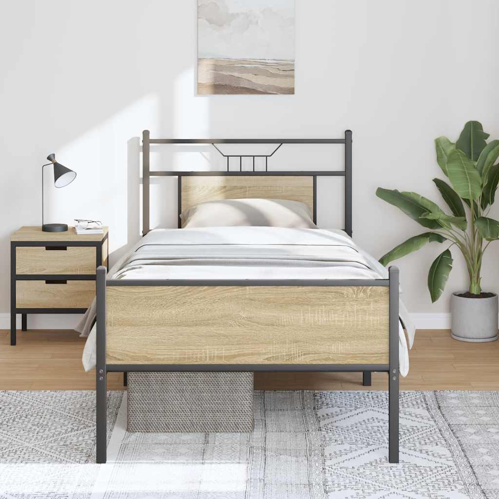 vidaXL Bed Frame without Mattress Sonoma Oak 90x190 cm Single Engineered Wood