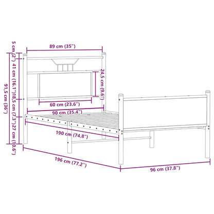 vidaXL Bed Frame without Mattress Sonoma Oak 90x190 cm Single Engineered Wood
