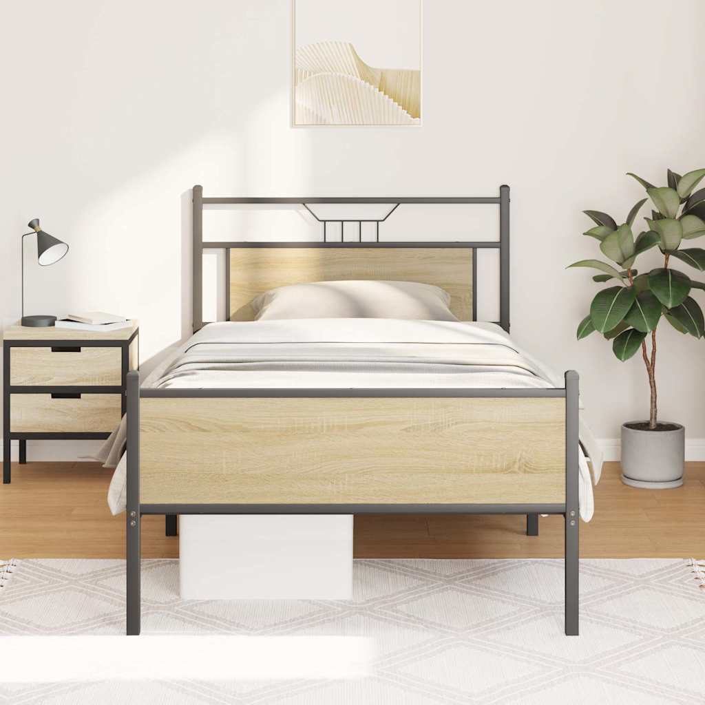 vidaXL Bed Frame without Mattress Sonoma Oak 107x203 cm Engineered Wood