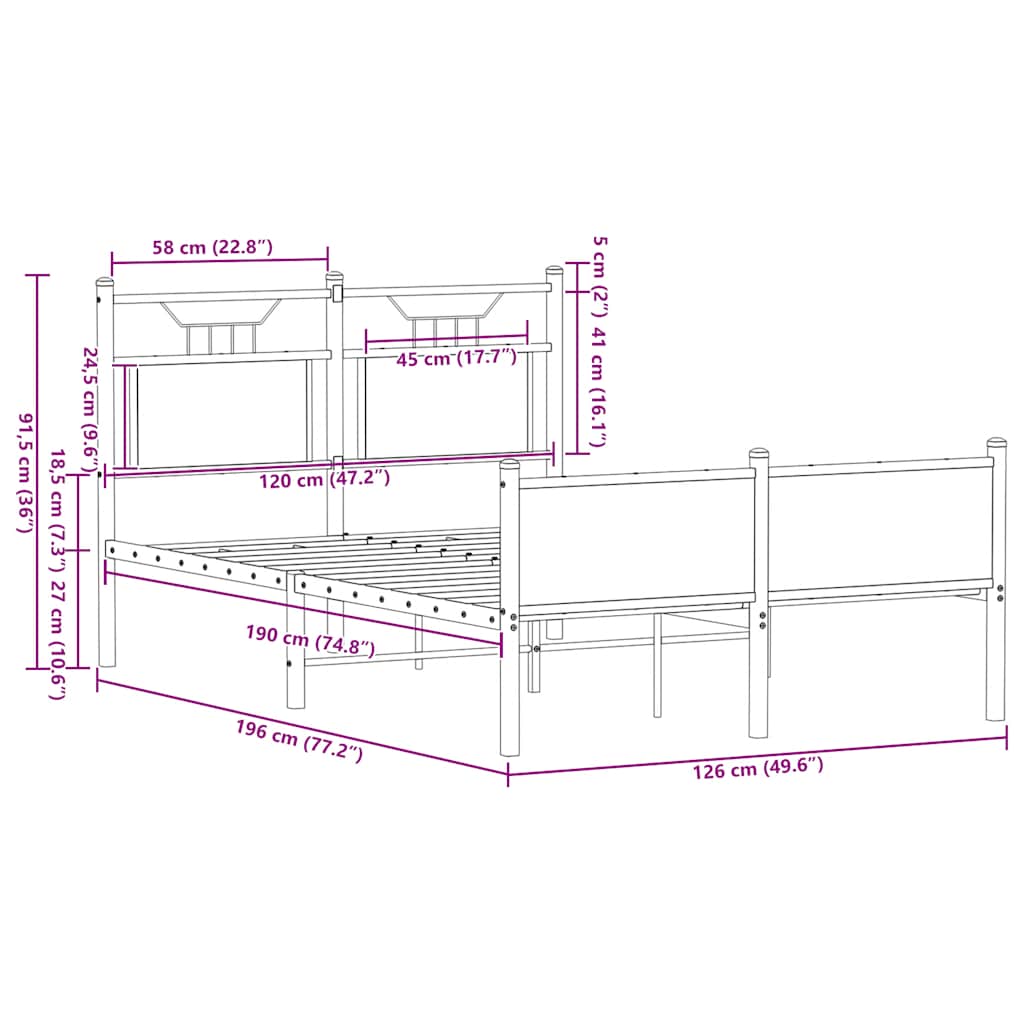 vidaXL Bed Frame without Mattress Sonoma Oak 120x190 cm Small Double Engineered Wood