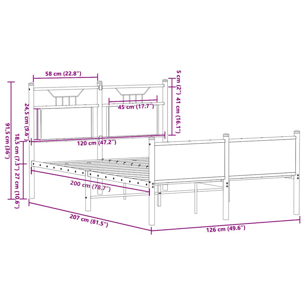 vidaXL Bed Frame without Mattress Sonoma Oak 120x200 cm Engineered Wood