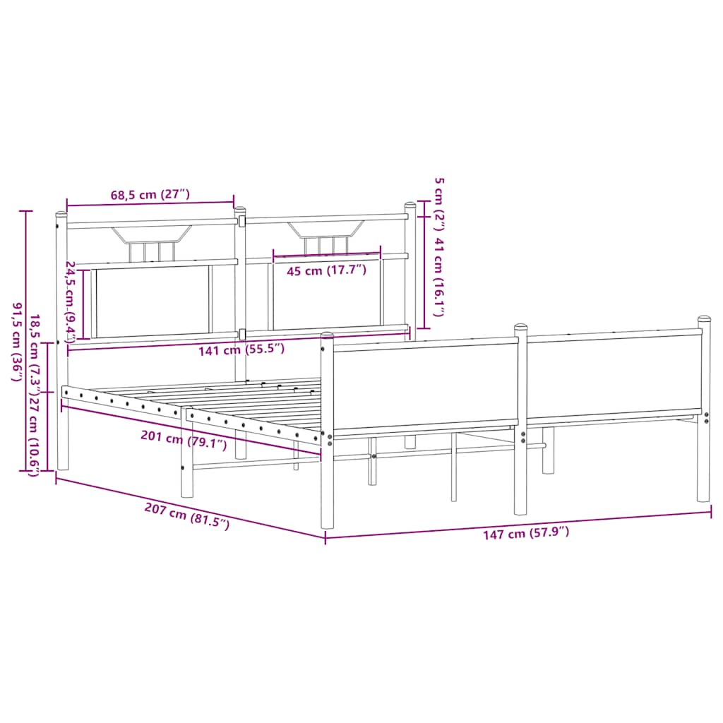 vidaXL Bed Frame without Mattress Sonoma Oak 140x200 cm Engineered Wood