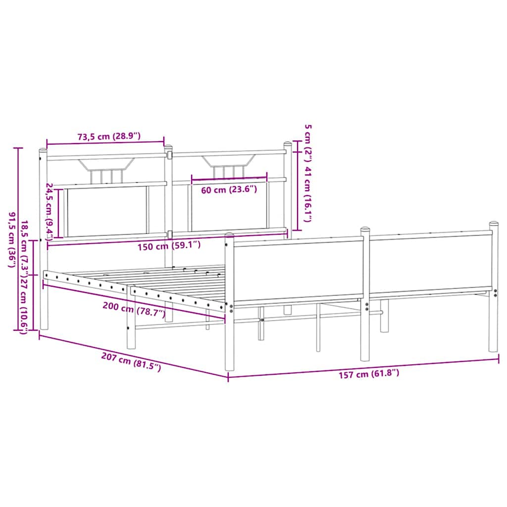 vidaXL Bed Frame without Mattress Sonoma Oak 150x200 cm King Size Engineered Wood