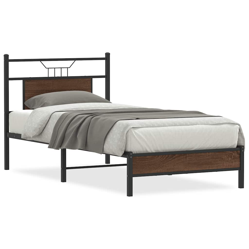 vidaXL Bed Frame without Mattress Brown Oak 75x190 cm Small Single Engineered Wood