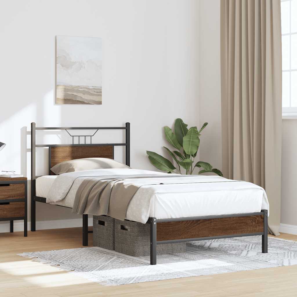 vidaXL Bed Frame without Mattress Brown Oak 75x190 cm Small Single Engineered Wood