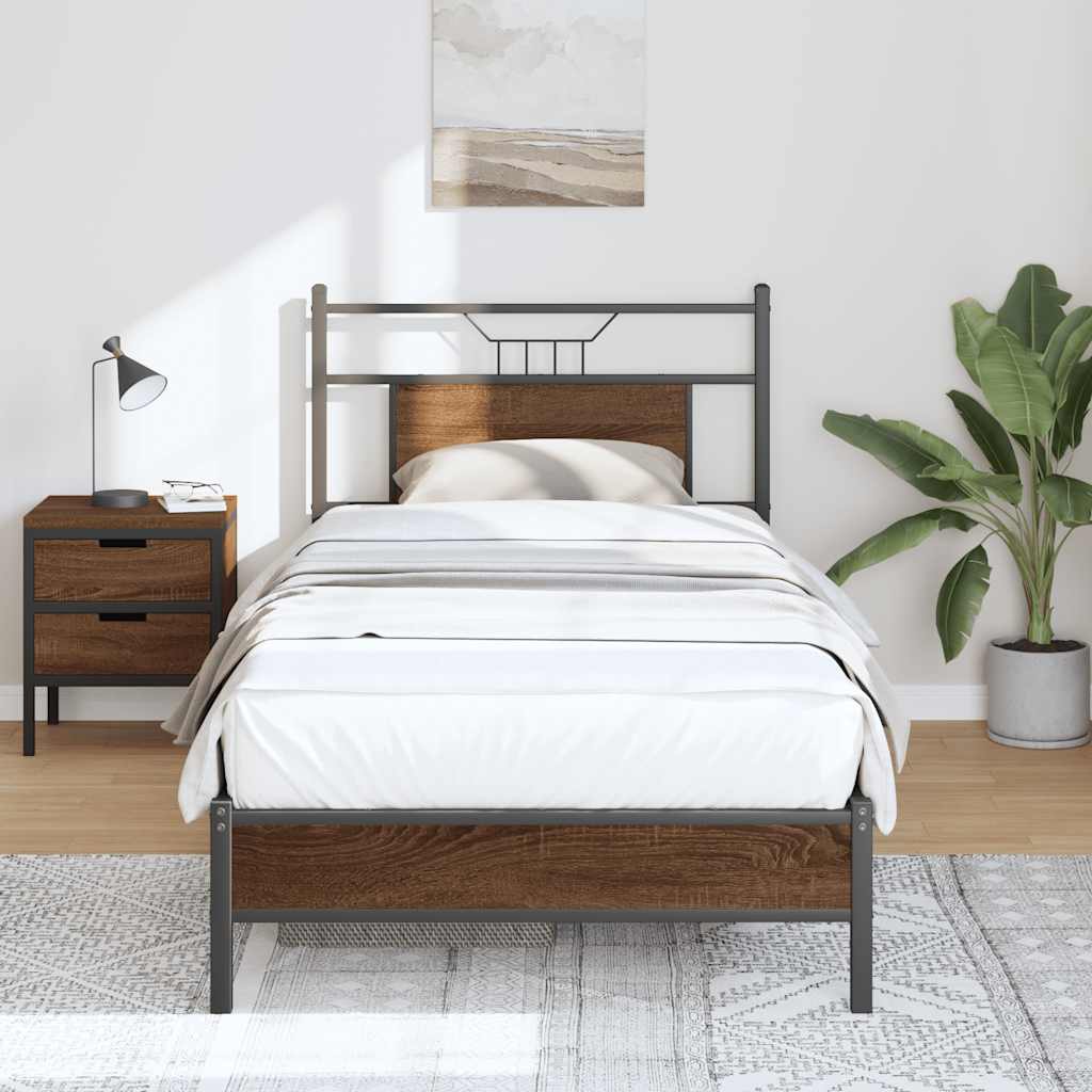 vidaXL Bed Frame without Mattress Brown Oak 75x190 cm Small Single Engineered Wood