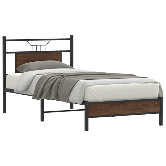 vidaXL Bed Frame without Mattress Brown Oak 75x190 cm Small Single Engineered Wood
