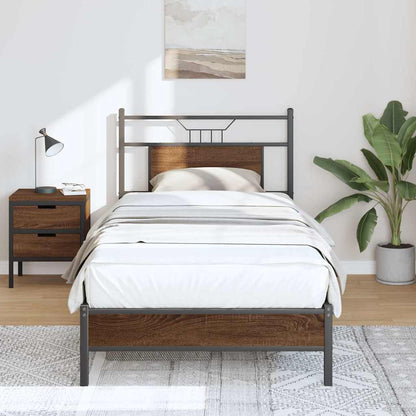 vidaXL Bed Frame without Mattress Brown Oak 90x190 cm Single Engineered Wood
