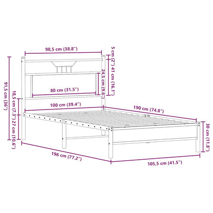 vidaXL Bed Frame without Mattress Brown Oak 100x190 cm Engineered Wood