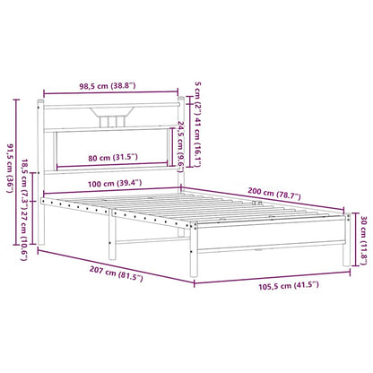 vidaXL Bed Frame without Mattress Brown Oak 100x200 cm Engineered Wood