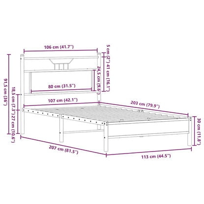 vidaXL Bed Frame without Mattress Brown Oak 107x203 cm Engineered Wood