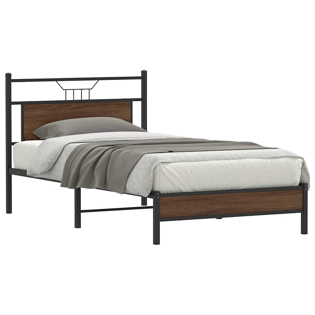 vidaXL Bed Frame without Mattress Brown Oak 107x203 cm Engineered Wood