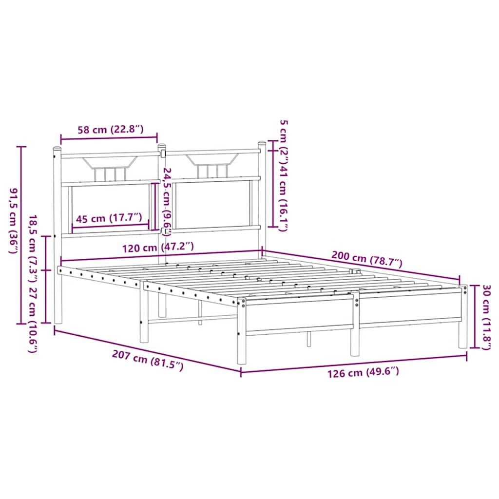 vidaXL Bed Frame without Mattress Brown Oak 120x200 cm Engineered Wood