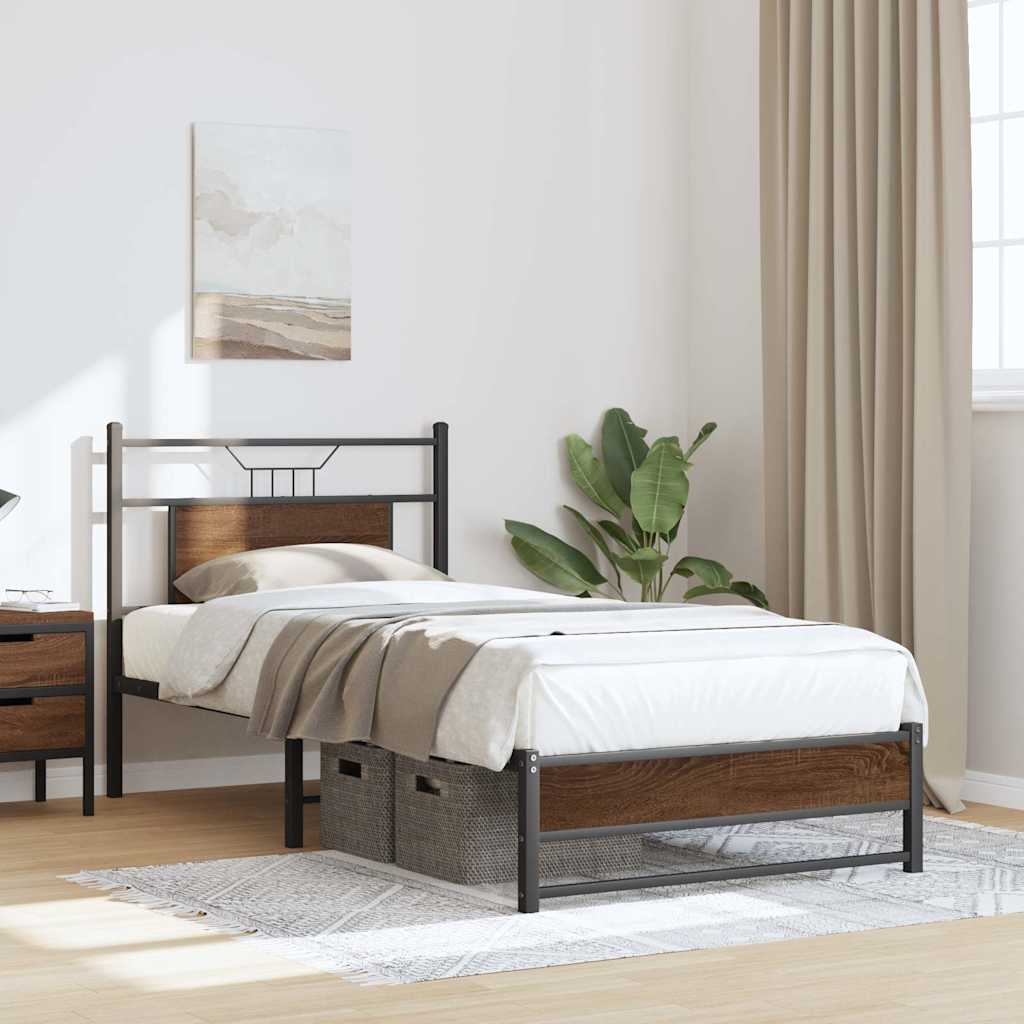 vidaXL Bed Frame without Mattress Brown Oak 75x190 cm Small Single Engineered Wood