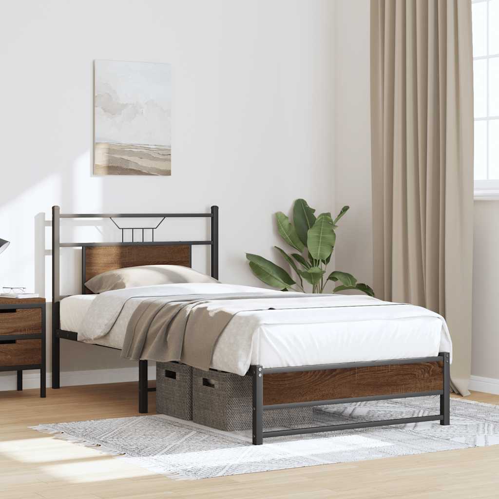 vidaXL Bed Frame without Mattress Brown Oak 90x190 cm Single Engineered Wood