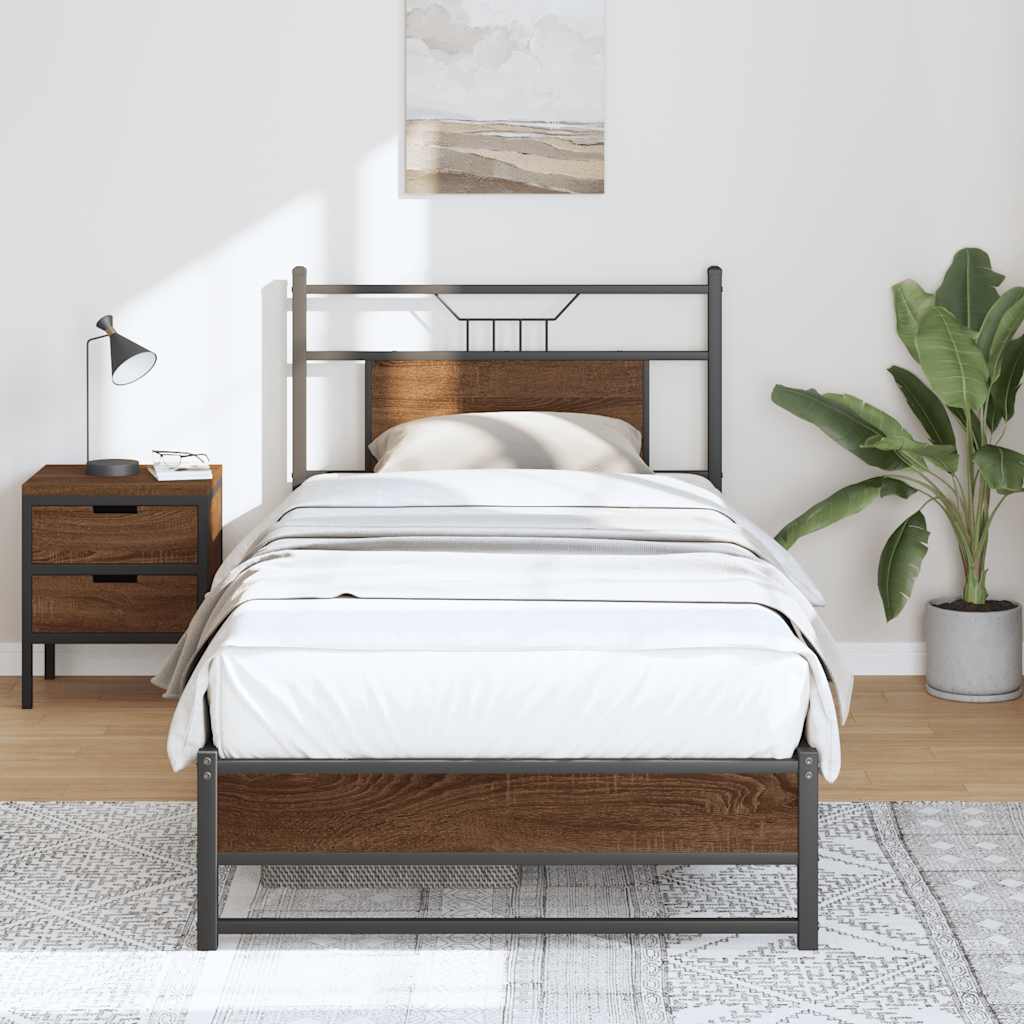 vidaXL Bed Frame without Mattress Brown Oak 90x200 cm Engineered Wood