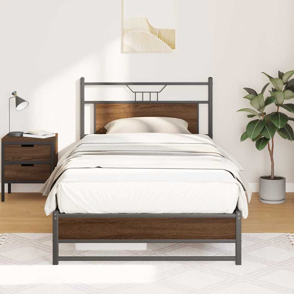 vidaXL Bed Frame without Mattress Brown Oak 100x190 cm Engineered Wood