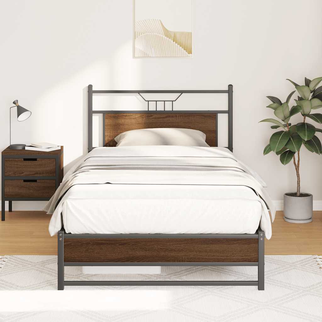 vidaXL Bed Frame without Mattress Brown Oak 107x203 cm Engineered Wood